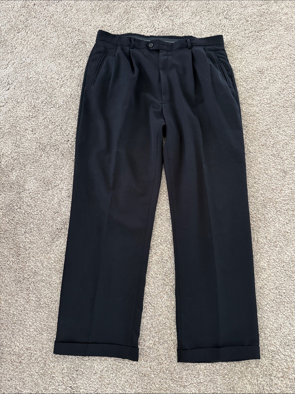Haggar Black Polyester Dress Pants with Cuff 38x32